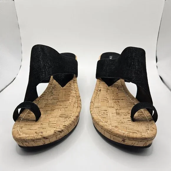 Donald J. Pliner Black Sandals with Cork Wedge - Picture 2 of 10